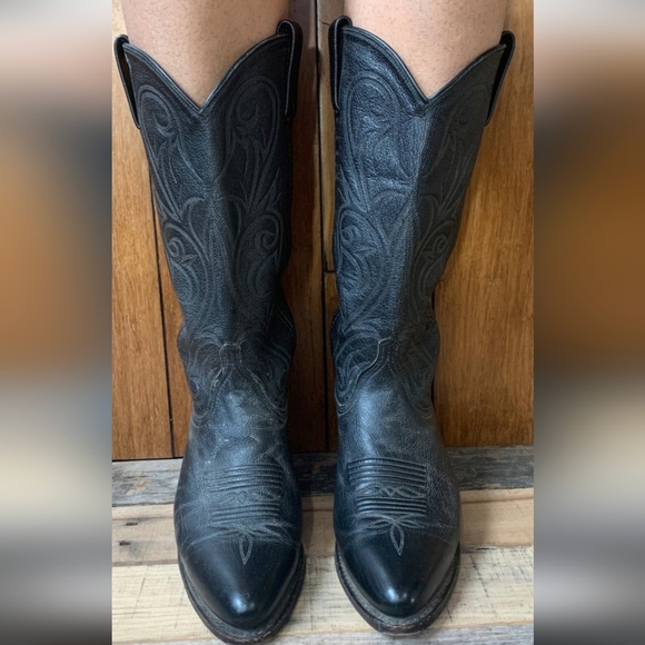 Dan Post women's leather cowboy boots. Black Women's Size 5 - Picture 3 of 15